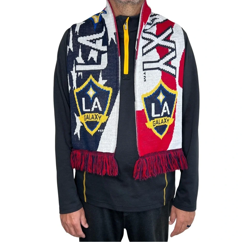 LA Galaxy Crest Scarf Fringe Los Angeles Soccer Team Football Club Red Blue